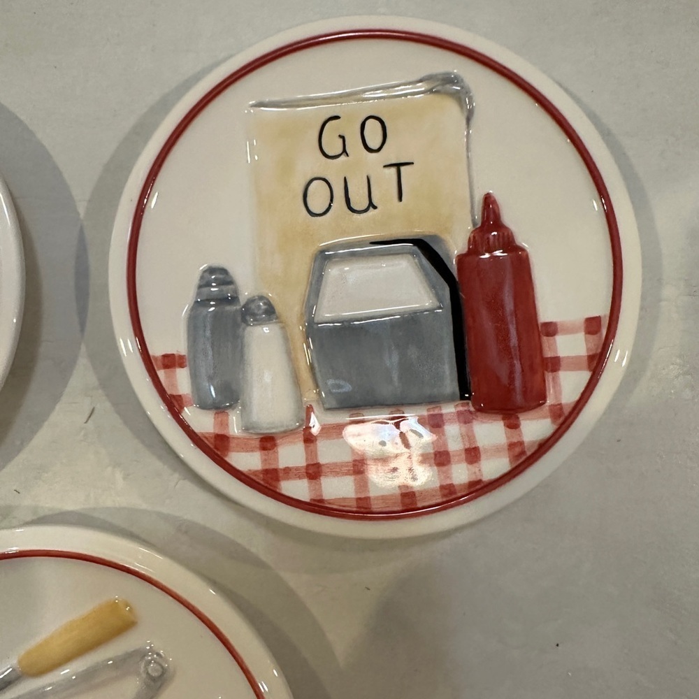 MWW Market "DINNER CHOICES " Mini 4.5" Plates Pig-Take-Grill-G0 Out Set of 3 - Picture 2 of 6